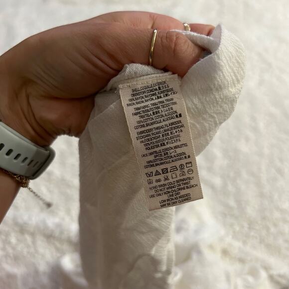 Free People Tank Top Dress White Ruffle Smocked Asymmetrical Hem Boho Casual SzS - Picture 5 of 6